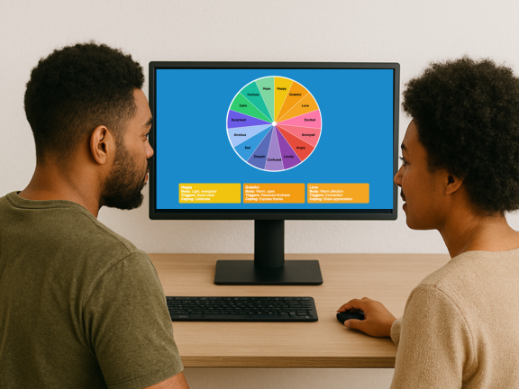 Help clients identify emotions and create their own virtual emotions wheel